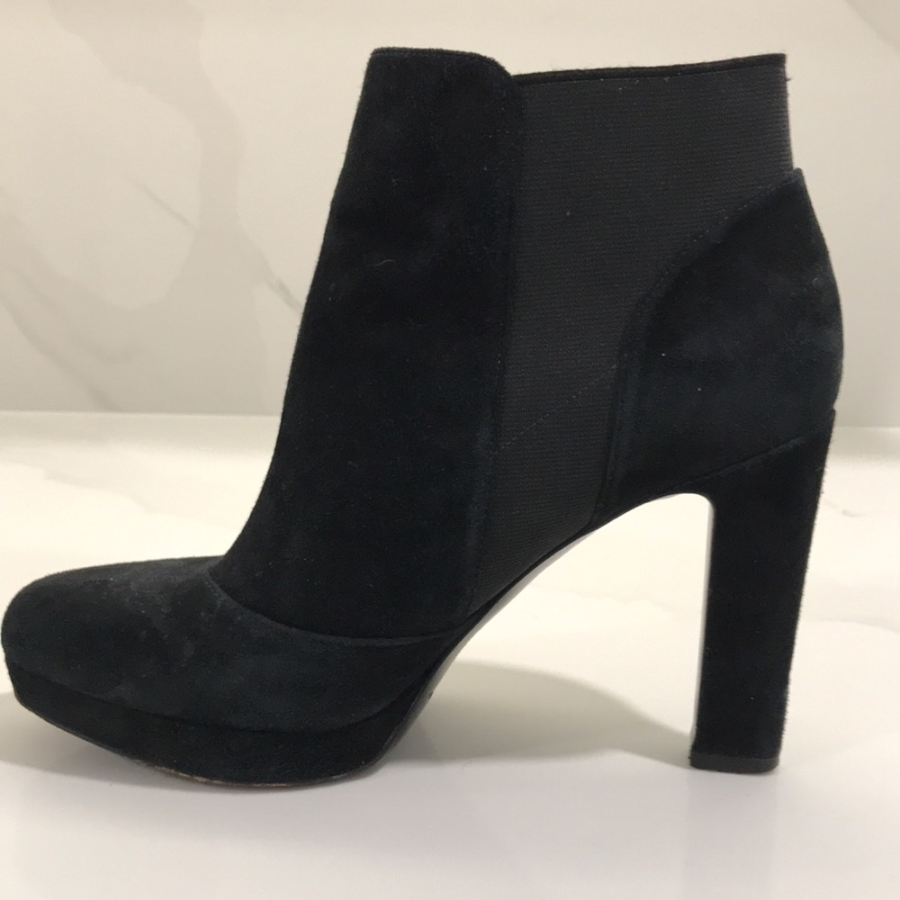 Via Spiga GINGY Black Suede Pull-on Platform Heeled Booties